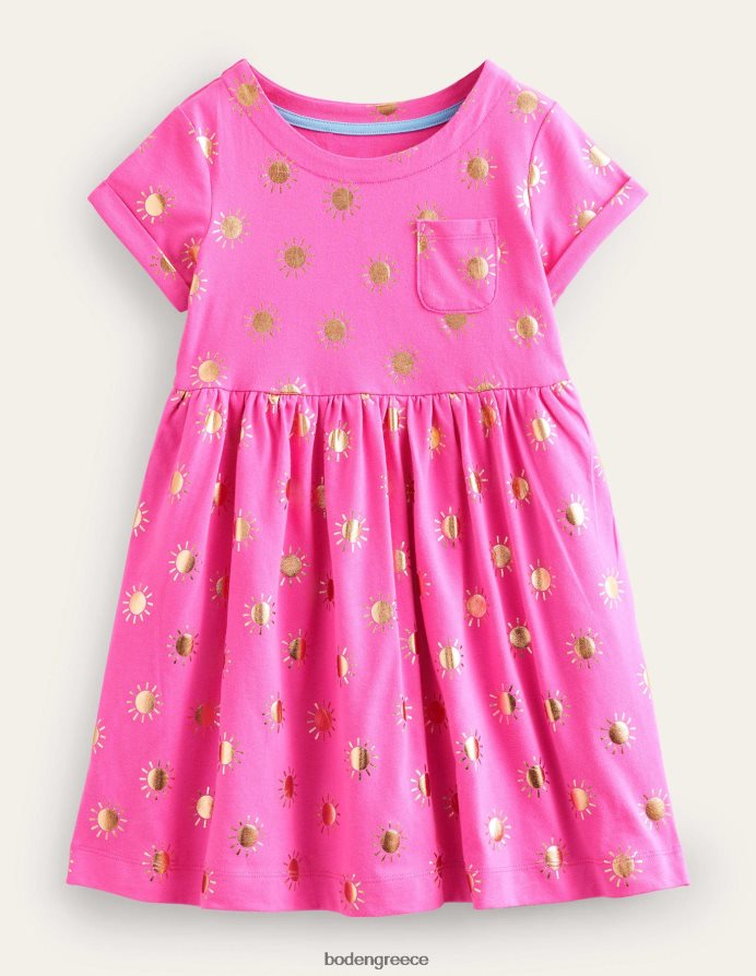 γαργαλημένους ροζ/χρυσούς ήλιους είδη ένδυσης κοντομάνικο διασκεδαστικό φόρεμα ζέρσεϊ Boden μωρό 464PH8376