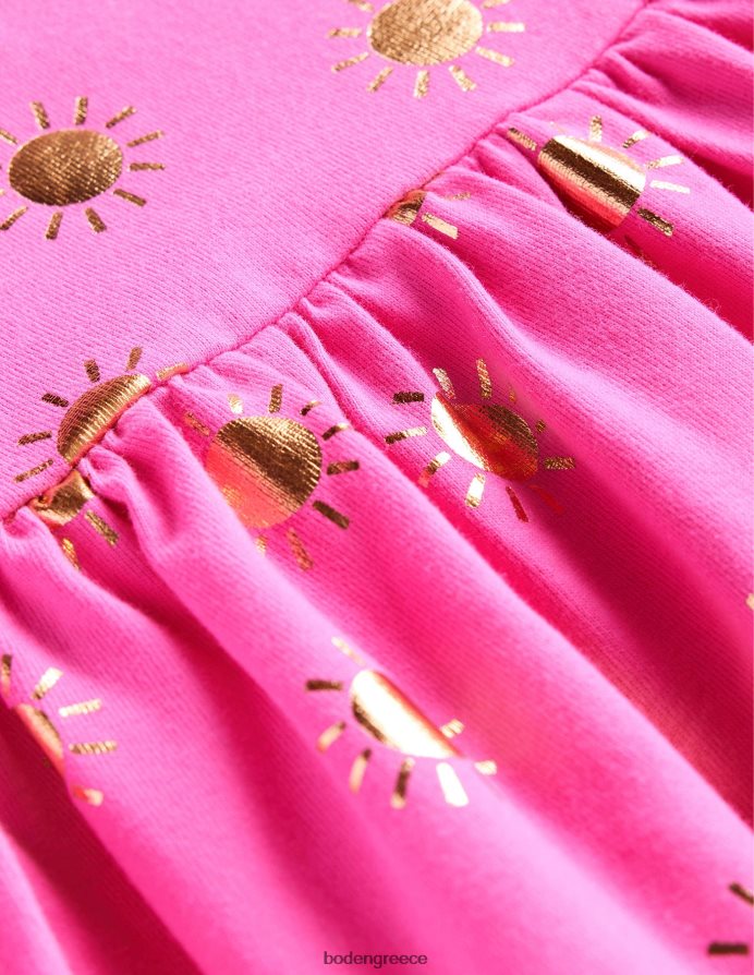 γαργαλημένους ροζ/χρυσούς ήλιους είδη ένδυσης κοντομάνικο διασκεδαστικό φόρεμα ζέρσεϊ Boden μωρό 464PH8376