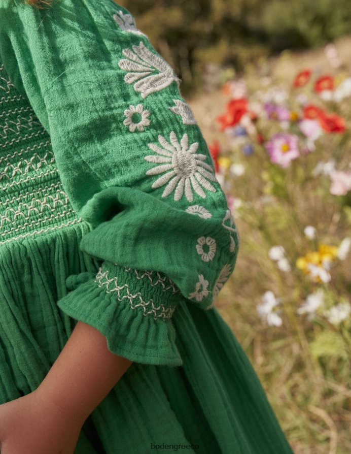 σχολικές πράσινες μαργαρίτες είδη ένδυσης υφαντό φόρεμα με smocked μπούστο Boden μωρό 464PH8346