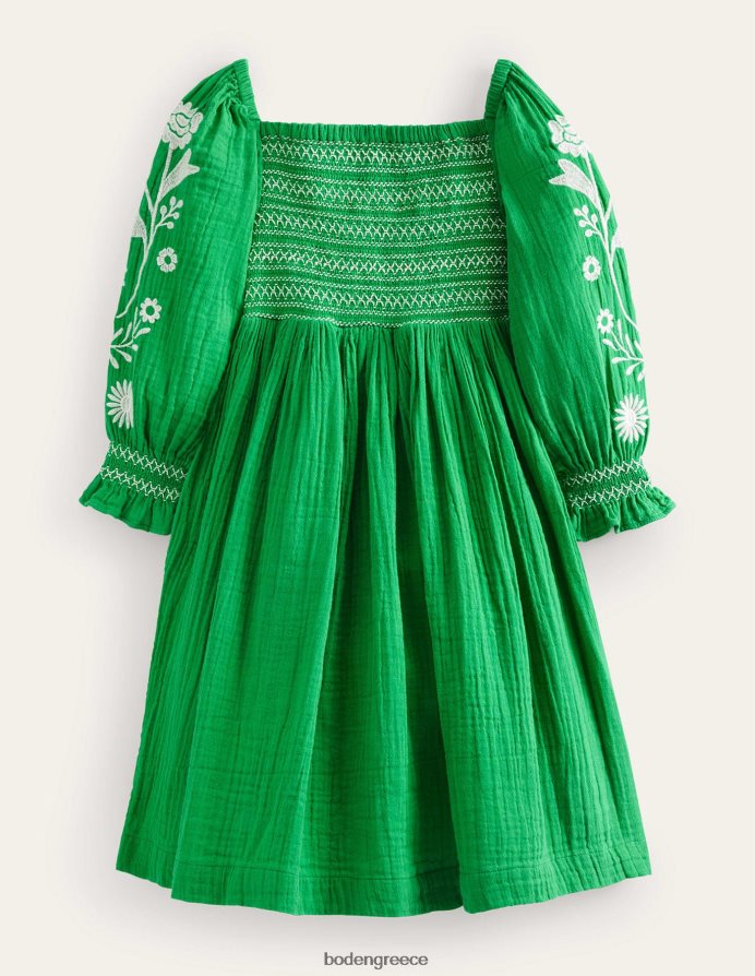 σχολικές πράσινες μαργαρίτες είδη ένδυσης υφαντό φόρεμα με smocked μπούστο Boden μωρό 464PH8346