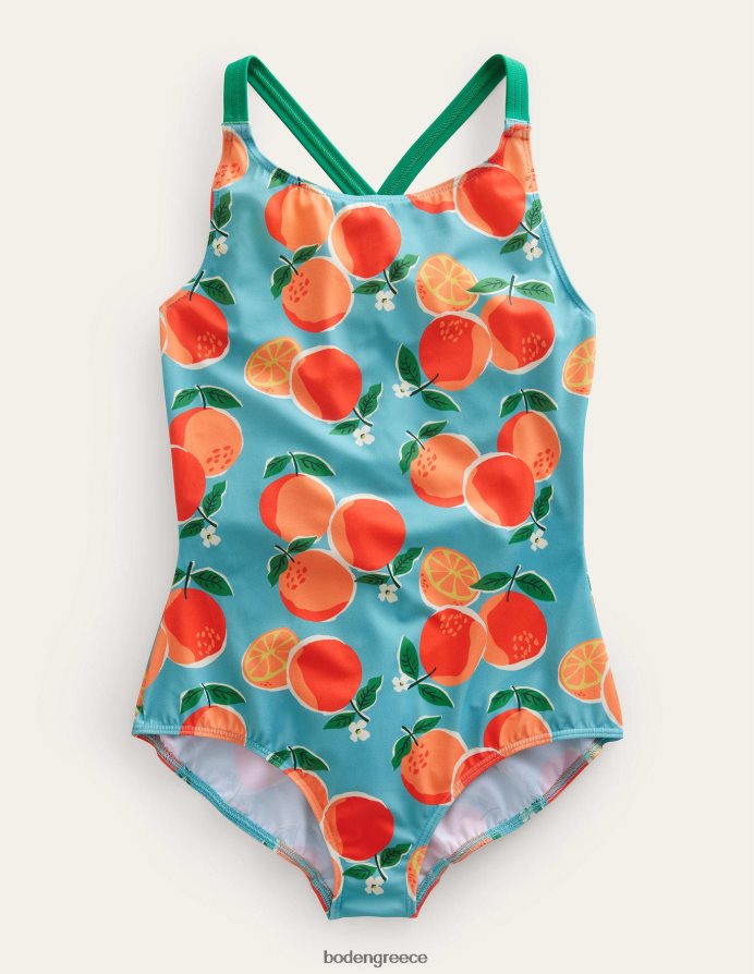 γαλάζια πορτοκάλια είδη ένδυσης μαγιό με σταυρωτή στάμπα Boden μωρό 464PH83304
