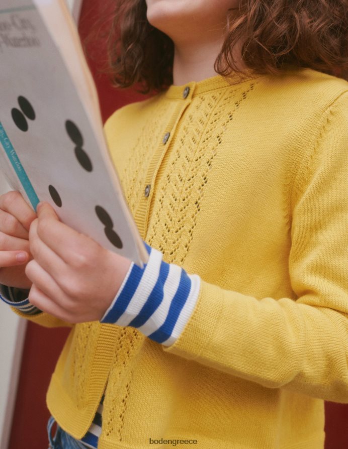 πικάντικη μουσταρδί κίτρινη είδη ένδυσης βαμβακερή ζακέτα pointelle Boden μωρό 464PH8540