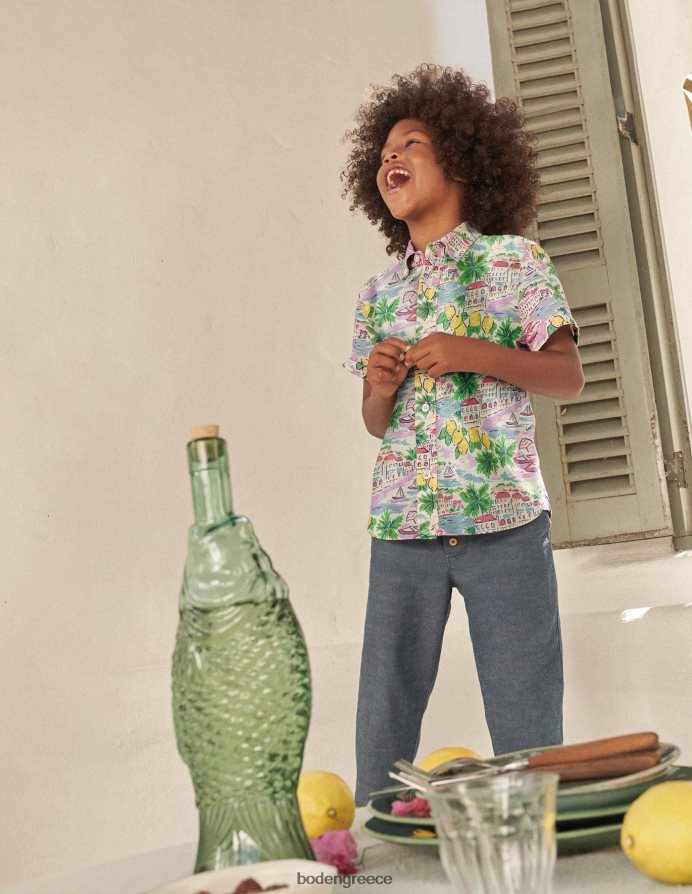 εκτύπωση πολλαπλών σκηνών είδη ένδυσης βαμβακερό λινό πουκάμισο Boden μωρό 464PH83488