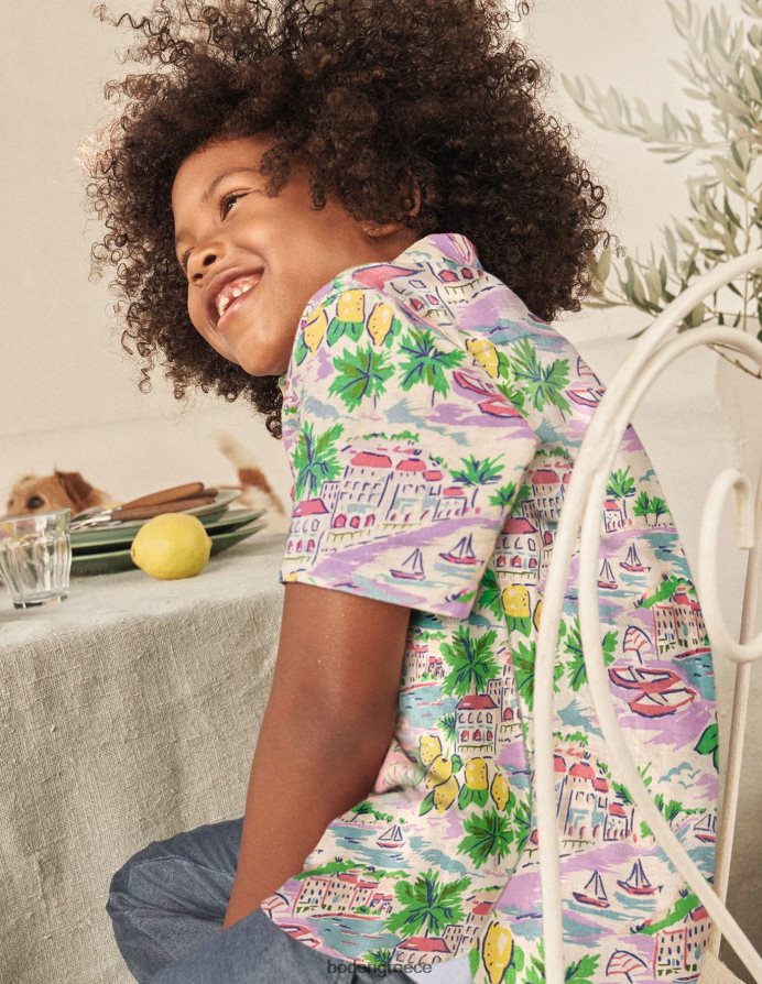 εκτύπωση πολλαπλών σκηνών είδη ένδυσης βαμβακερό λινό πουκάμισο Boden μωρό 464PH83488