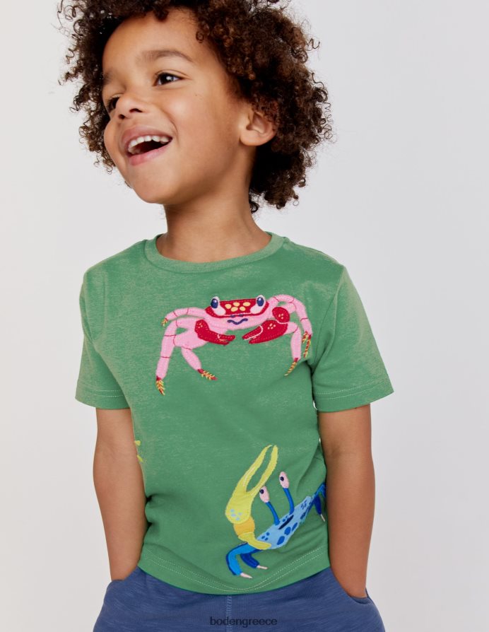 πράσινα καβούρια σαφάρι είδη ένδυσης απλικέ ανάγλυφη μπλούζα Boden μωρό 464PH83377