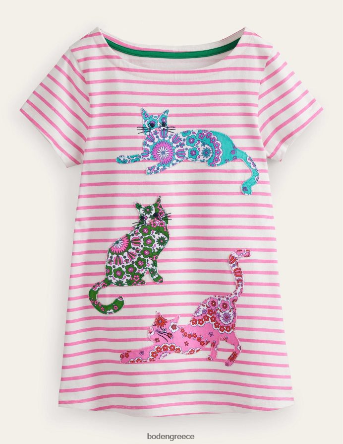 ιβουάρ/έντονο ροζ πέταλο είδη ένδυσης κοντομάνικο απλικέ τουνίκ Boden μωρό 464PH8378