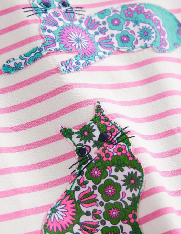 ιβουάρ/έντονο ροζ πέταλο είδη ένδυσης κοντομάνικο απλικέ τουνίκ Boden μωρό 464PH8378