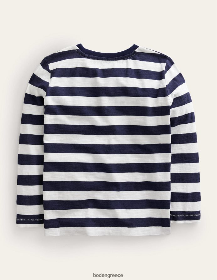 γαλλική ναυτική/ιβουάρ ρίγα είδη ένδυσης μακρυμάνικο πλυμένο μπλουζάκι Boden μωρό 464PH8389