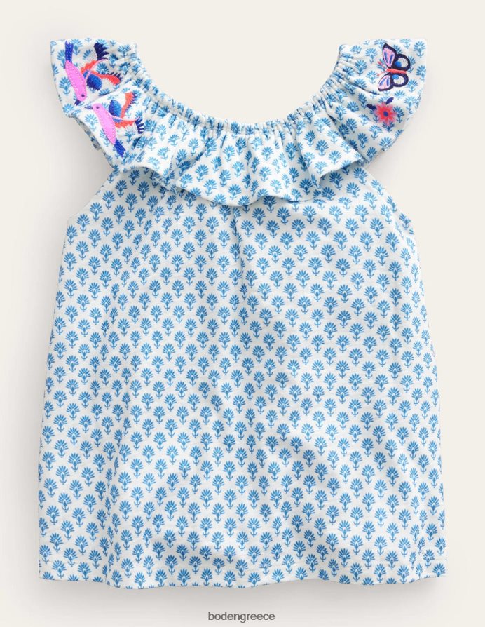 μπλε πεταλούδες ξύλου είδη ένδυσης μπλουζάκι κεντημένο τοπ Boden μωρό 464PH8410