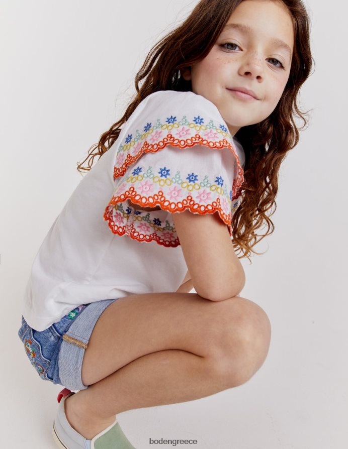 άσπρο είδη ένδυσης μπλουζάκι μίξης broderie Boden μωρό 464PH83329