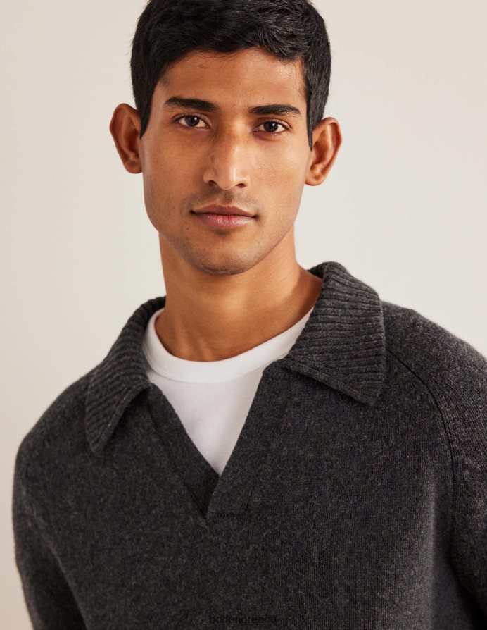 σκούρο γκρι μελανζέ είδη ένδυσης βραχυκυκλωτήρα με ανοιχτό γιακά Boden άνδρες 464PH83624