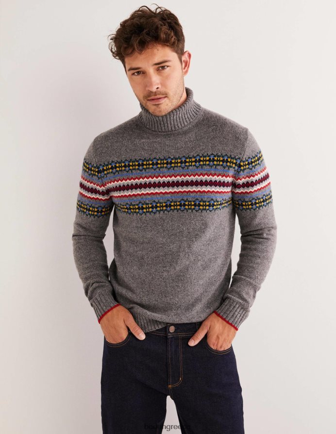 γκρι μελανζέ νησάκι είδη ένδυσης Fair Isle roll neck jumper Boden άνδρες 464PH83537