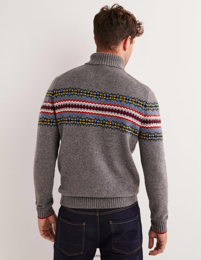 γκρι μελανζέ νησάκι είδη ένδυσης Fair Isle roll neck jumper Boden άνδρες 464PH83537