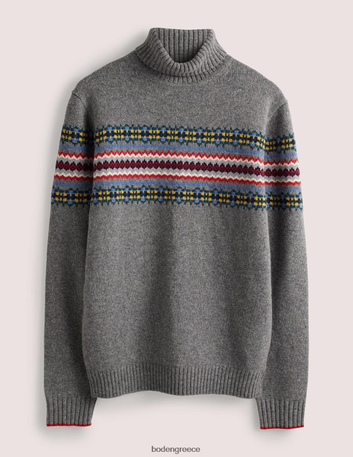 γκρι μελανζέ νησάκι είδη ένδυσης Fair Isle roll neck jumper Boden άνδρες 464PH83537