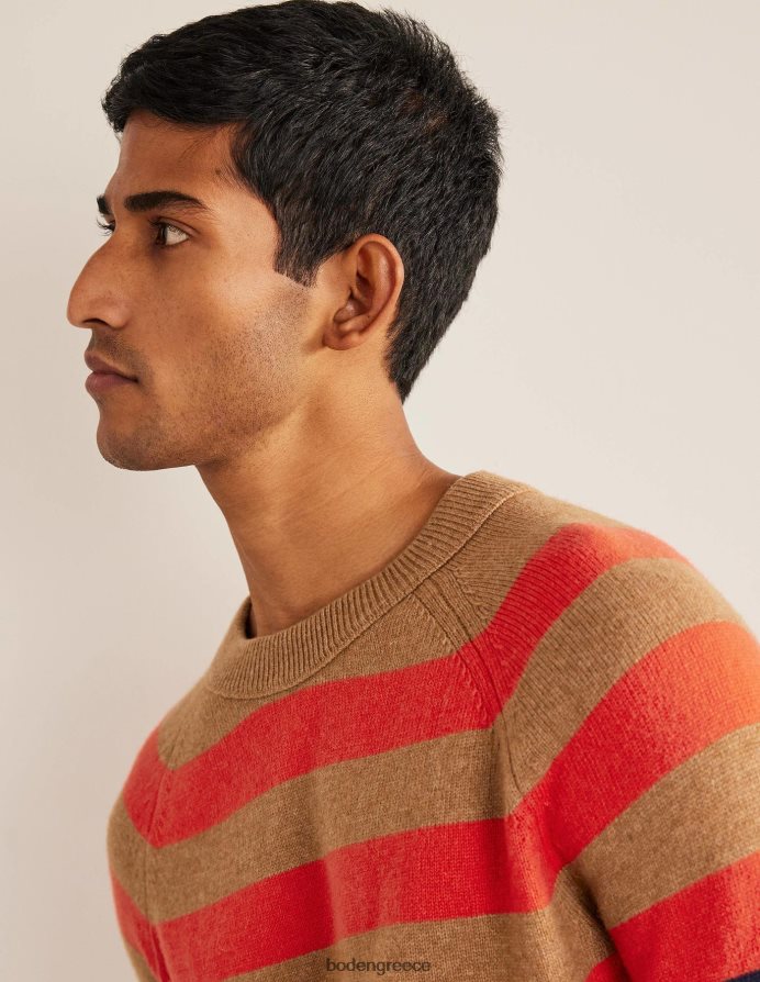 καμήλα μελανζέ πολλαπλών λωρίδων είδη ένδυσης raglan crew jumper στο λαιμό Boden άνδρες 464PH83589