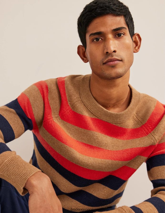 καμήλα μελανζέ πολλαπλών λωρίδων είδη ένδυσης raglan crew jumper στο λαιμό Boden άνδρες 464PH83589