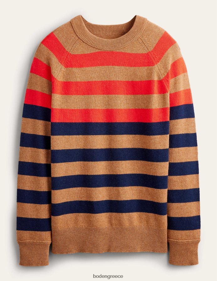 καμήλα μελανζέ πολλαπλών λωρίδων είδη ένδυσης raglan crew jumper στο λαιμό Boden άνδρες 464PH83589