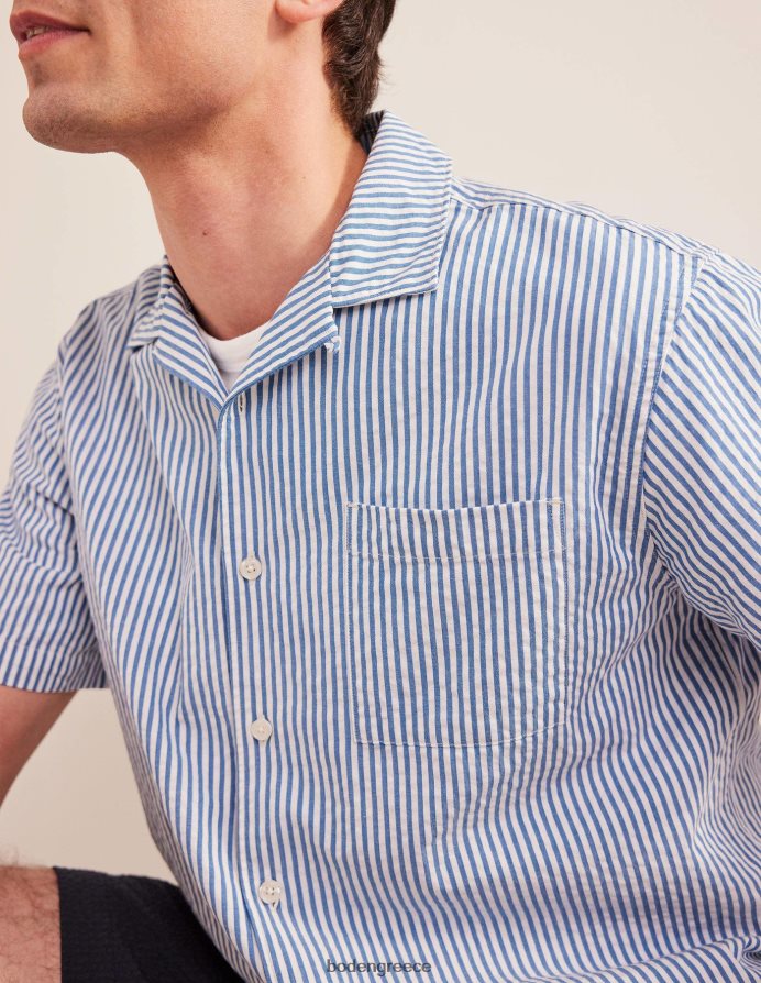 πορσελάνη σε μπλε/ιβουάρ ρίγα είδη ένδυσης ανάγλυφο πουκάμισο με γιακά Boden άνδρες 464PH83504