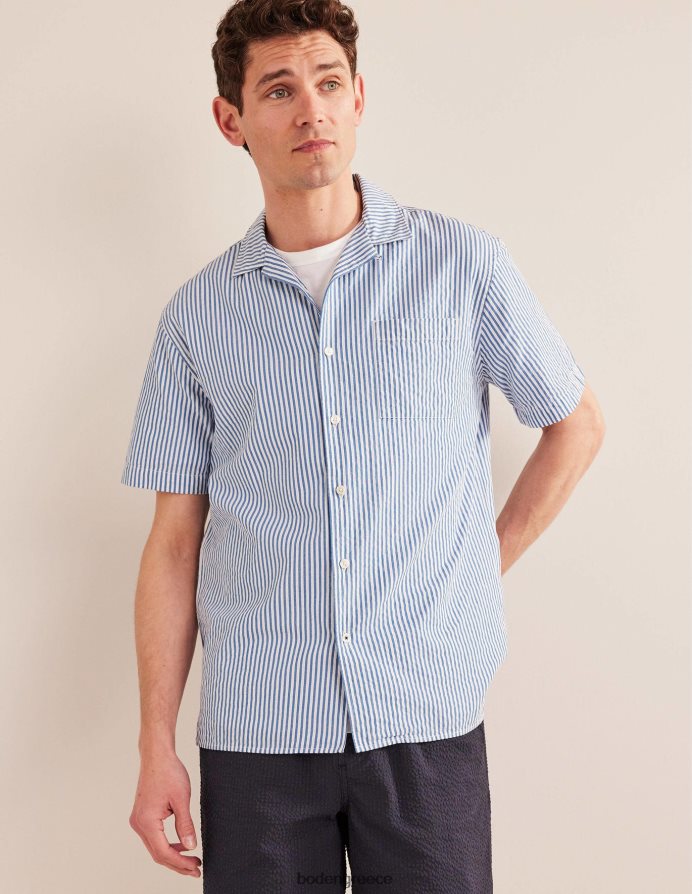 πορσελάνη σε μπλε/ιβουάρ ρίγα είδη ένδυσης ανάγλυφο πουκάμισο με γιακά Boden άνδρες 464PH83504