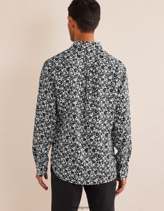 μαύρο και εκρού λουλουδάτο είδη ένδυσης λινό πουκάμισο με γιακά Boden άνδρες 464PH83524