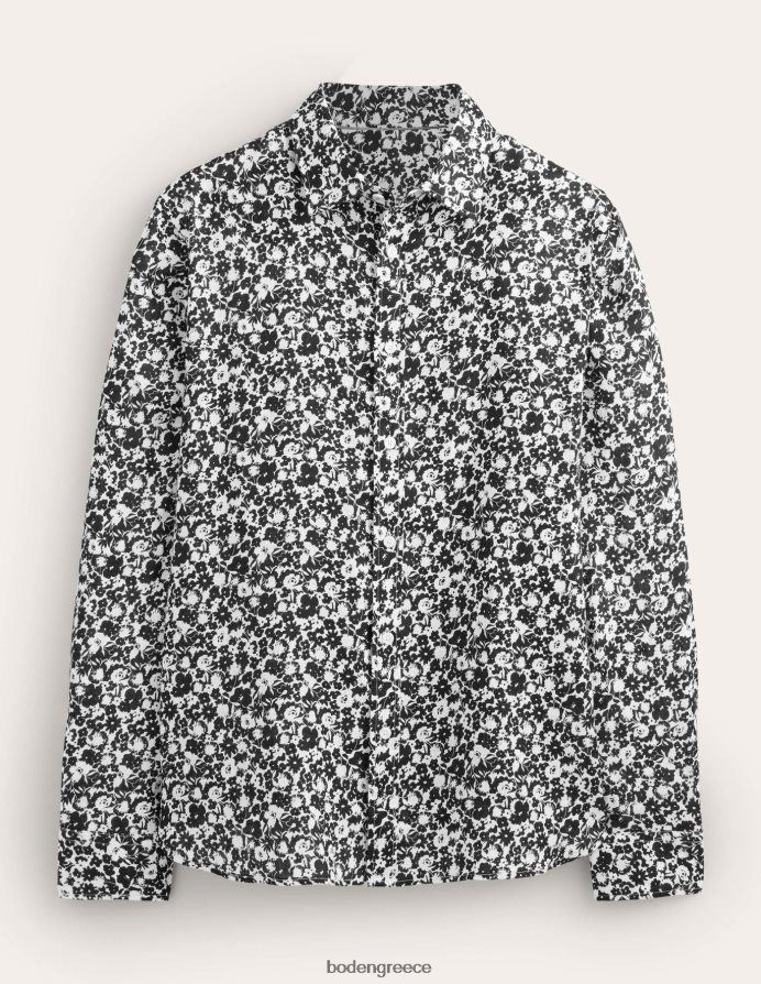 μαύρο και εκρού λουλουδάτο είδη ένδυσης λινό πουκάμισο με γιακά Boden άνδρες 464PH83524