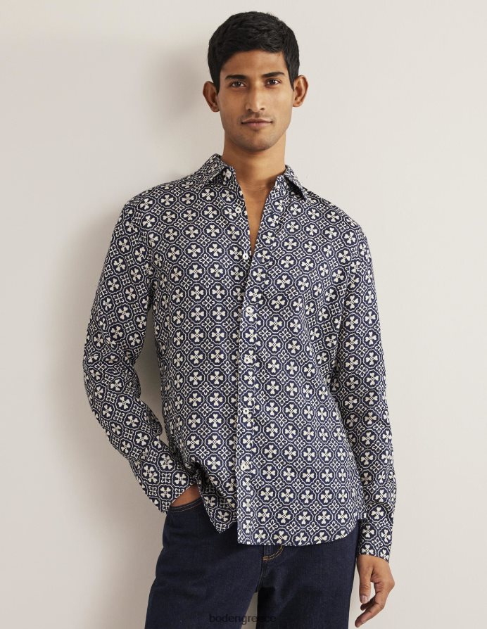 πλακάκι γαλλικού ναυτικού είδη ένδυσης λινό πουκάμισο με γιακά Boden άνδρες 464PH83629