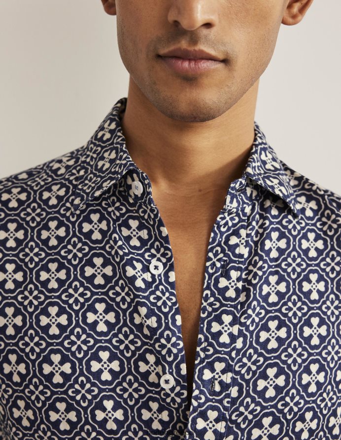 πλακάκι γαλλικού ναυτικού είδη ένδυσης λινό πουκάμισο με γιακά Boden άνδρες 464PH83629