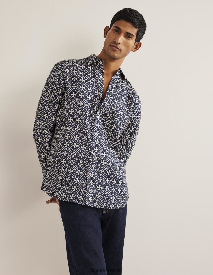 πλακάκι γαλλικού ναυτικού είδη ένδυσης λινό πουκάμισο με γιακά Boden άνδρες 464PH83629