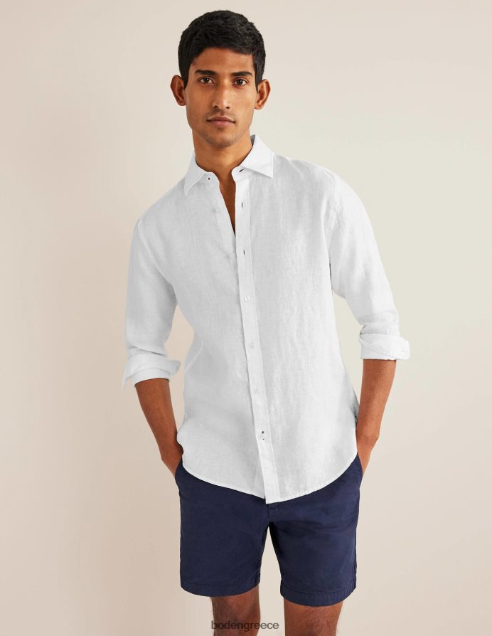 άσπρο είδη ένδυσης λινό πουκάμισο με γιακά Boden άνδρες 464PH83633